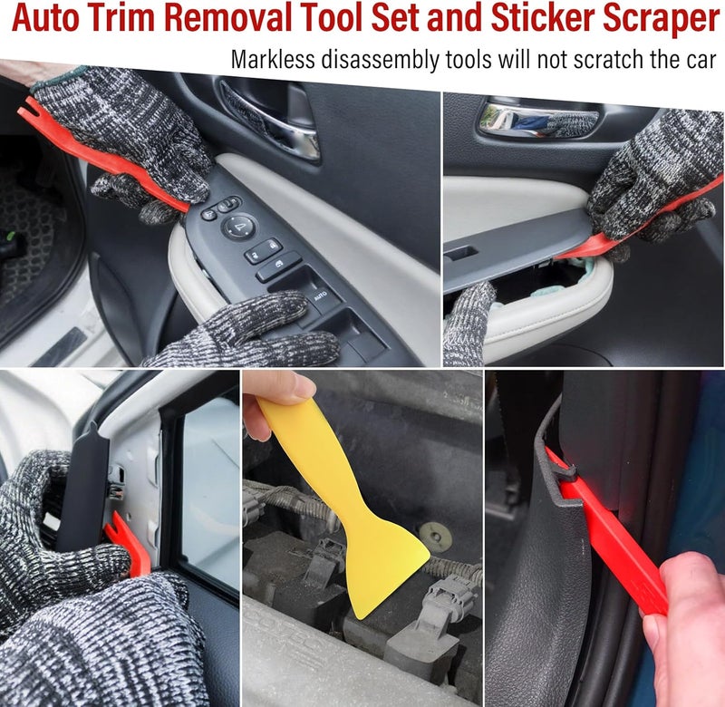 Keze 24Pcs Trim Removal Tool Set with Pick & Clip Removal Tool, Sticker Scraper, Automotive Plastic Pry Tool, Car Panel Door, Stereo, Fastener Remover Kit, for Auto Interior, Molding, Dash(Red) - Image 3